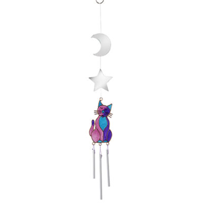 Cat wind chime sun catcher with celestial mirrors
