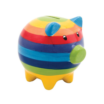 Hand Painted Rainbow Stripe Ceramic Piggy Bank