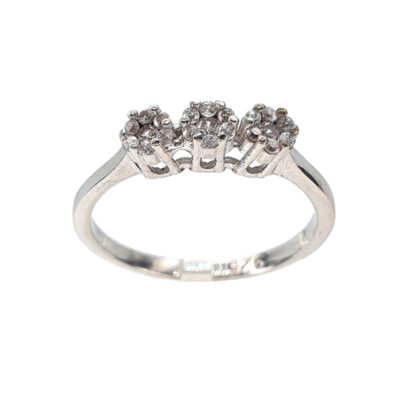 Sterling Silver Cubic Zirconia 3 Flower Ring