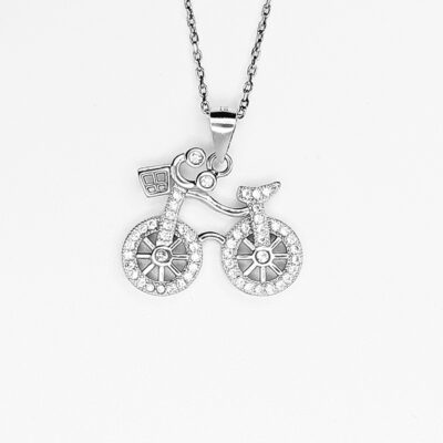 Sterling Silver & Cubic Zirconia Bicycle Necklace