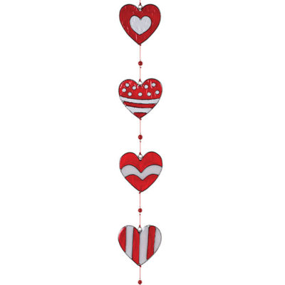 String of Red & White Heart Resin Sun catcher