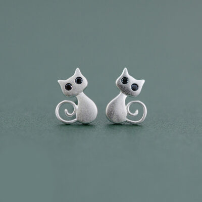 Sterling Silver Cat Stud Earrings