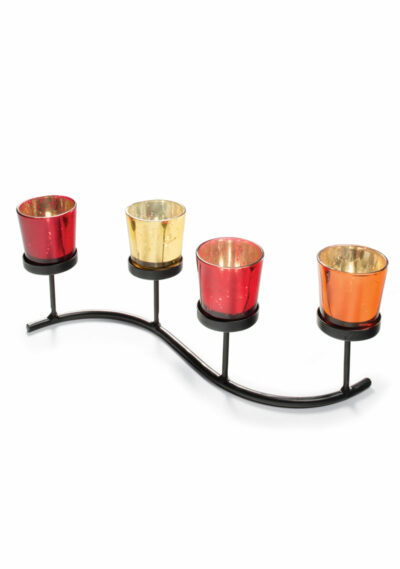 4 glass tea light holders on iron stand