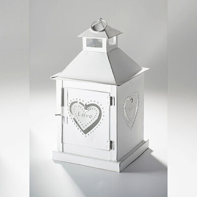 White finish metal lantern in heart design