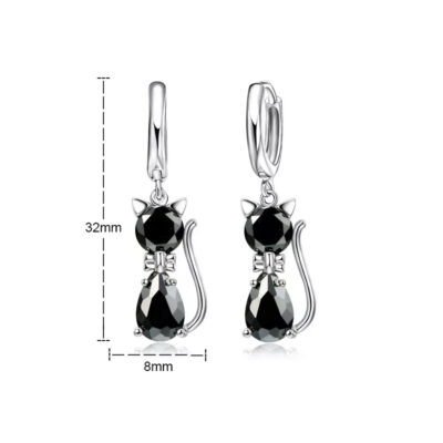 Sterling Silver & Cubic Zirconia Black Cat Earrings