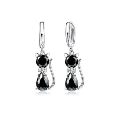Sterling Silver & Cubic Zirconia Black Cat Earrings