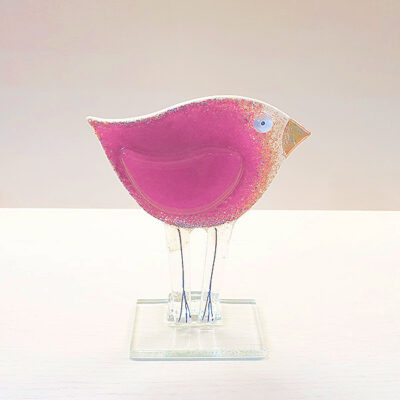 Handmade Pink Fused Glass Bird