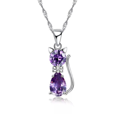 Sterling Silver & Cubic Zirconia Cat Necklace