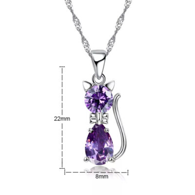 Sterling Silver & Cubic Zirconia Cat Necklace