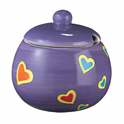 Hand painted hearts design sugar bowl – Purple